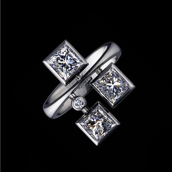 New 925 Silver Ladies Square Hip Hop Geometric Stereo Diamond Ring - Picture 2 of 5